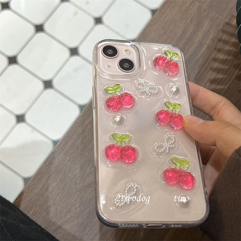 Ốp Điện Thoại TPU Mềm Hình Trái Cherry 3D Cho iPhone 14 13 12 11 Pro MAX Plus X XS MAX XR 7 8 Plus SE 2022 2020 14Plus 13Mini 12Mini