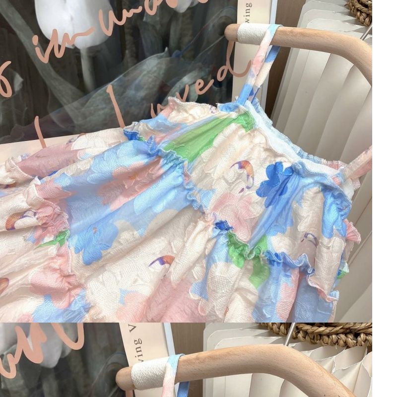 Đầm Công Chúa Hai Dây In Hoa Thời Trang Mùa Hè 2023 Dành Cho Bé Gái