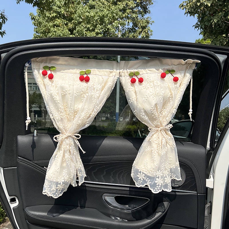 Embroidered Lace Auto Curtain Cherry Car Sunshade Universal Baby Window Side Window Sunshade Sun Protection Heat Insulation SQva