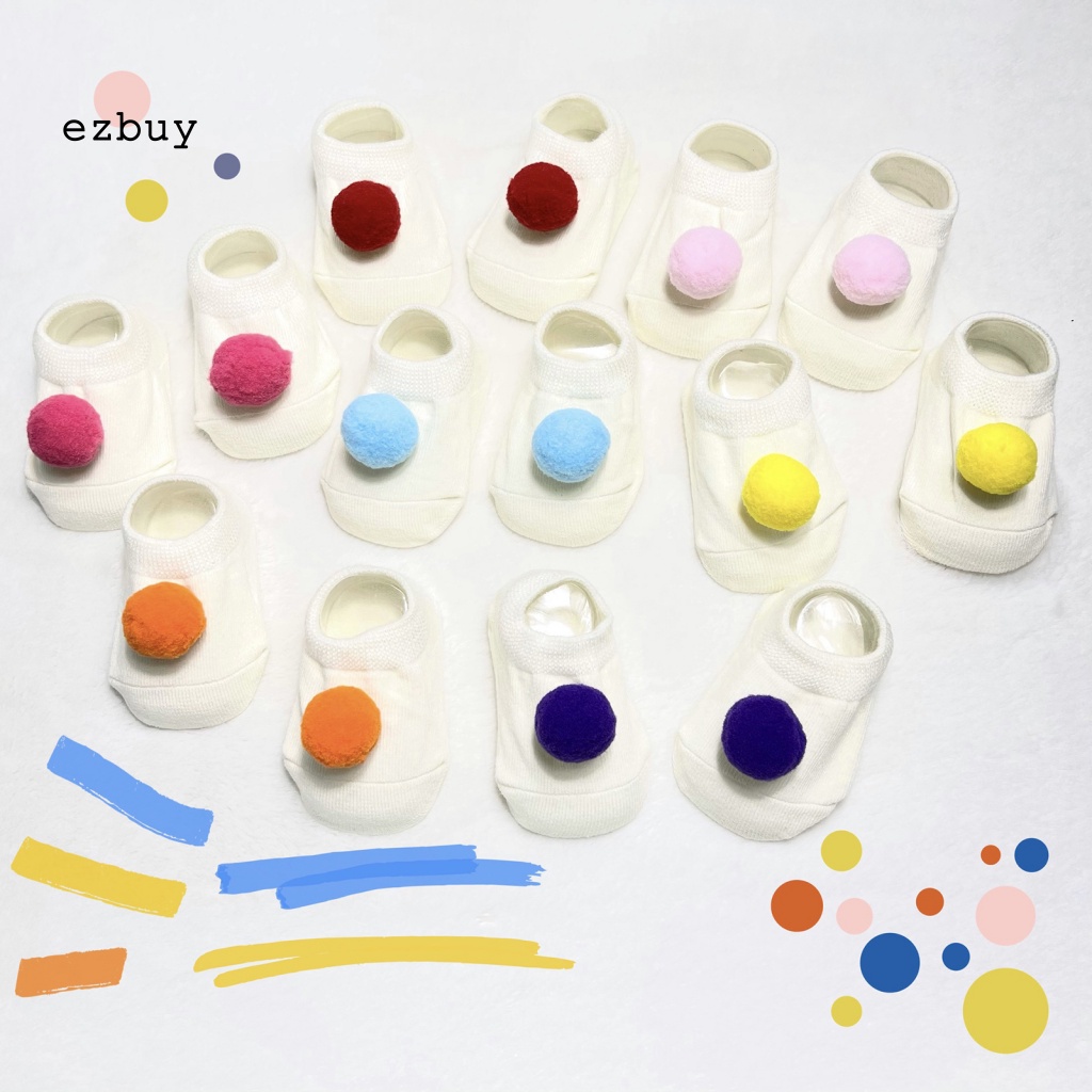 1 Đôi Tất Cotton Chống Trượt Đính Banh Lông Xinh Xắn Cho Bé