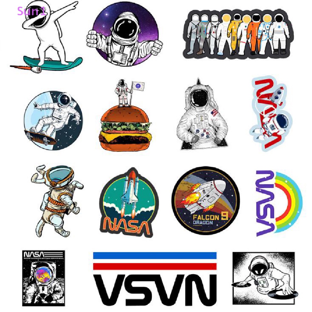 Set 50 Miếng Dán Chống Nước Hình Phi Hành Gia Hoạt Hình Cho Trẻ Em DIY