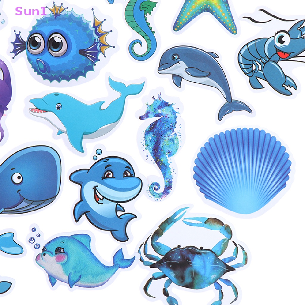 Set 49 Miếng Dán Hình Động Vật Biển Xanh Dương Dễ Thương Trang Trí Vali Ván Trượt Laptop