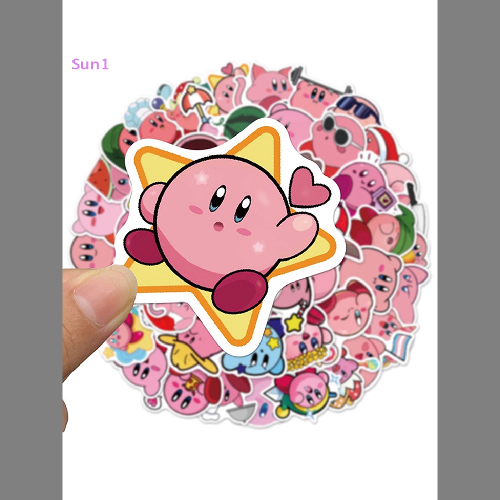 Set 50 Sticker Hoạt Hình Kirby Dán Laptop Guitar Ván Trượt Chống Nước