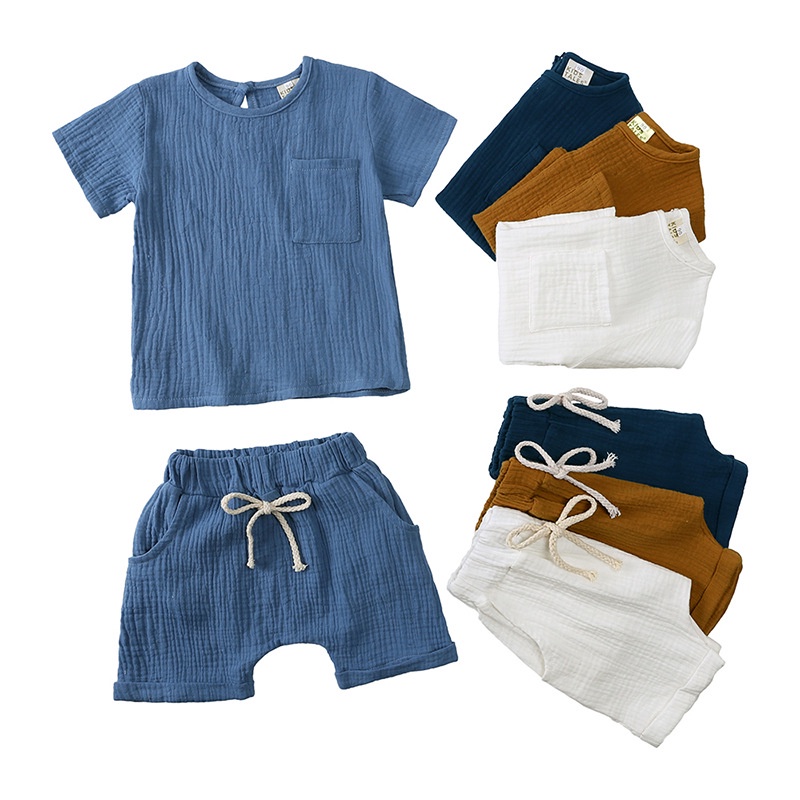 MANVIN BABY Set Đồ Mùa Hè 2 Món Gồm Áo Thun Cotton Hữu Cơ + Quần Ngắn Cho Bé Sơ Sinh