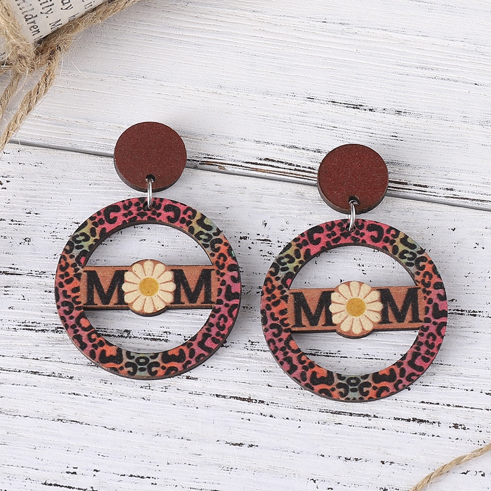 Bông Tai Gỗ Hai Mặt Tròn Họa Tiết Da Báo / Mặt Trời Khoét Lỗ Phong Cách Dân Tộc Cổ Điển Thích Hợp Làm Quà Tặng Ngày Của Mẹ