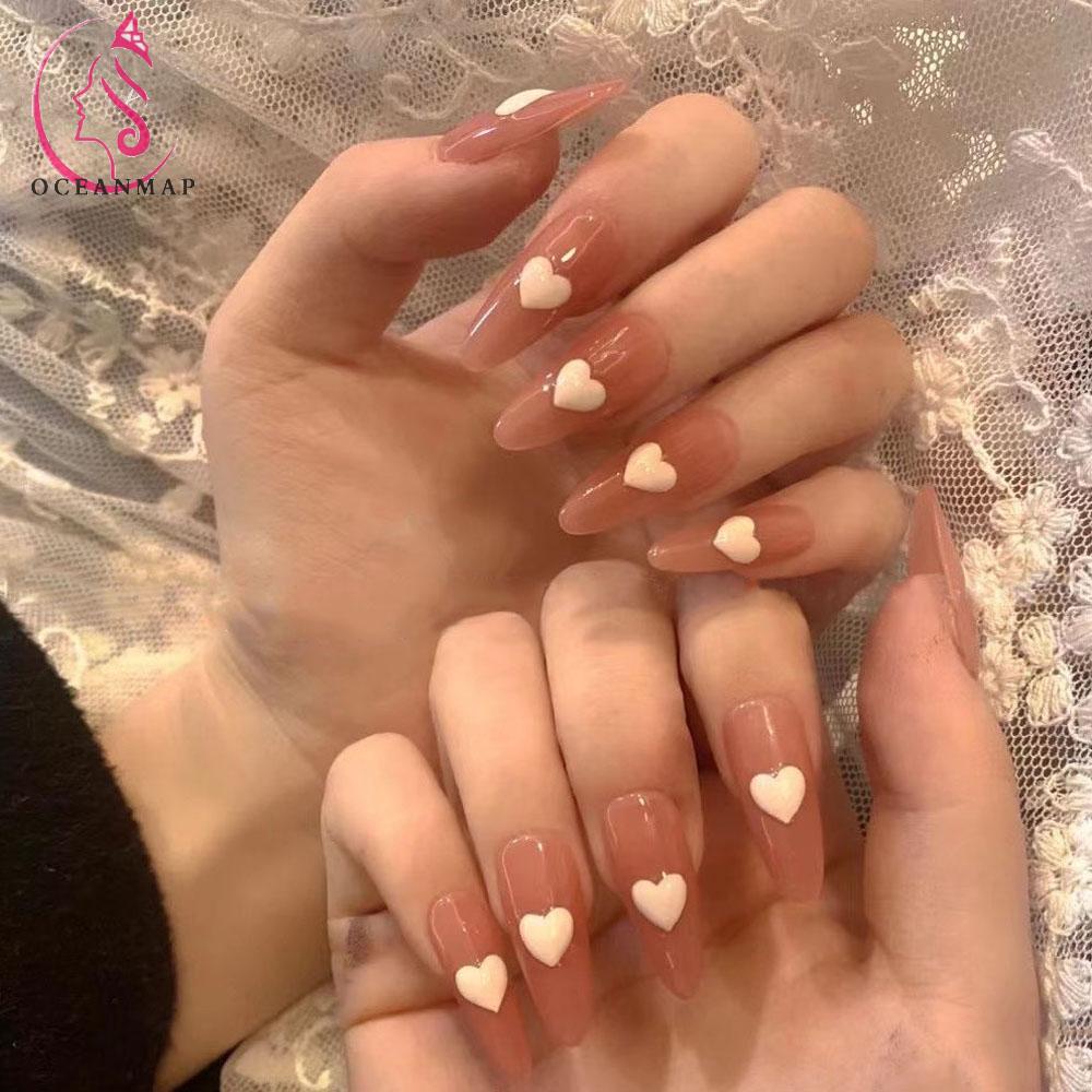 [Hàng mới về] Bộ 50 Hạt Đá Phụ Kiện Trang Trí Móng Tay Hình Trái Tim 3D Màu Trắng Độc Đáo Sang Trọng Dành Cho Nữ
