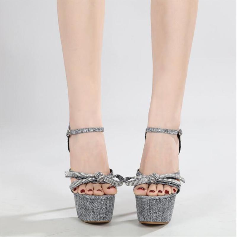 Sandal Cao Gót Đế Xuồng Đính Đá Và Nơ Size 35-42 Mới