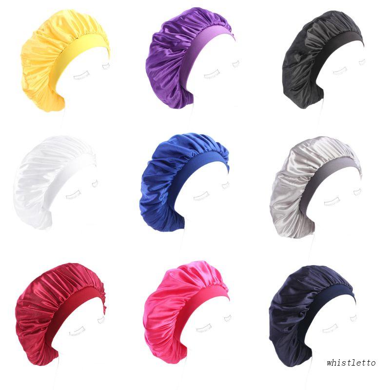 Mũ Trùm Đầu Bằng Lụa Nhân Tạo Màu Trơn Co Giãn Thời Trang Dành Cho Nữ