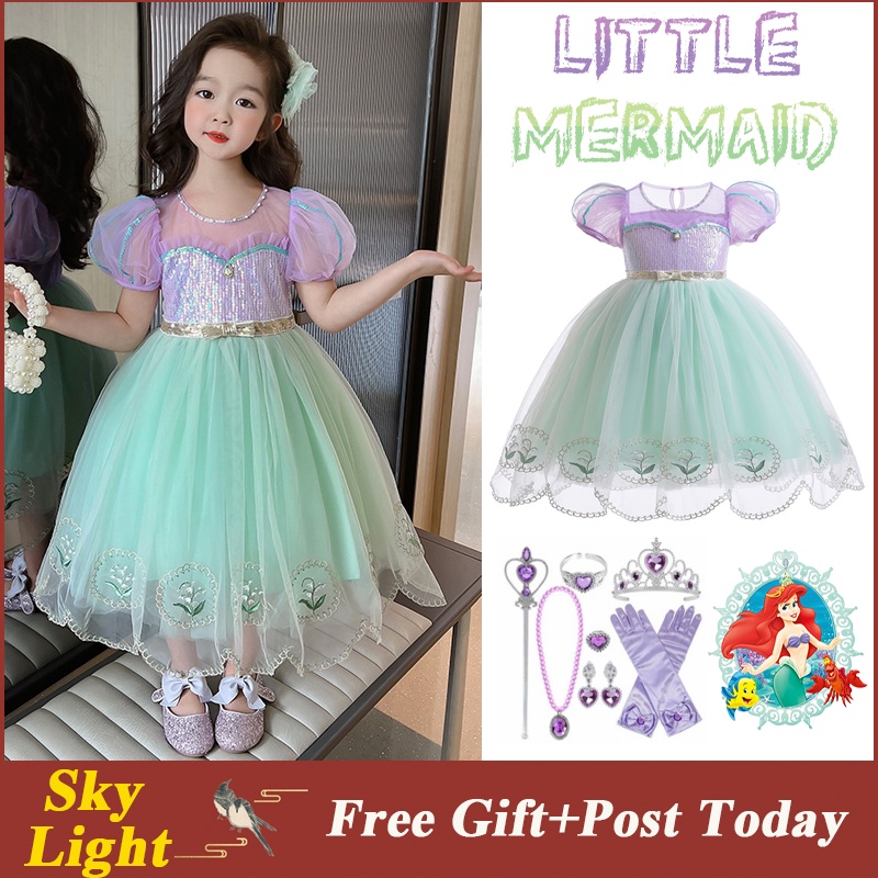 Đầm Công Chúa Tiên Cá Đính Kim Sa Lấp Lánh Màu Xanh Lá / Tím Thời Trang Cho Bé Gái