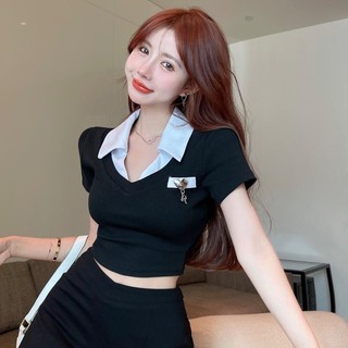 Áo polo Tay Ngắn Hở Rốn Ôm Eo Thời Trang Mùa Hè 2023 Mới Mẻ Ngọt Ngào Cho Nữ