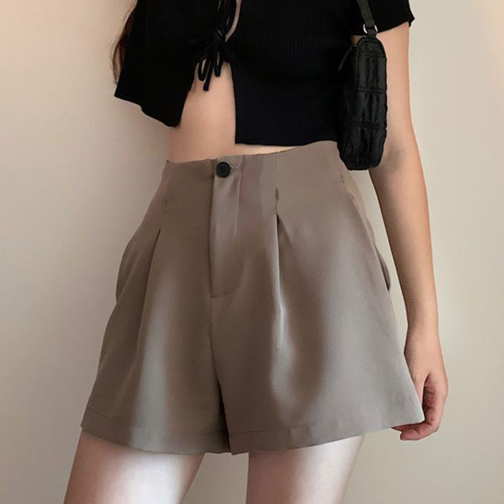 Quần Short Chữ a Lưng Cao Dáng Rộng Màu Cà Phê Phong Cách Mới Cho Nữ