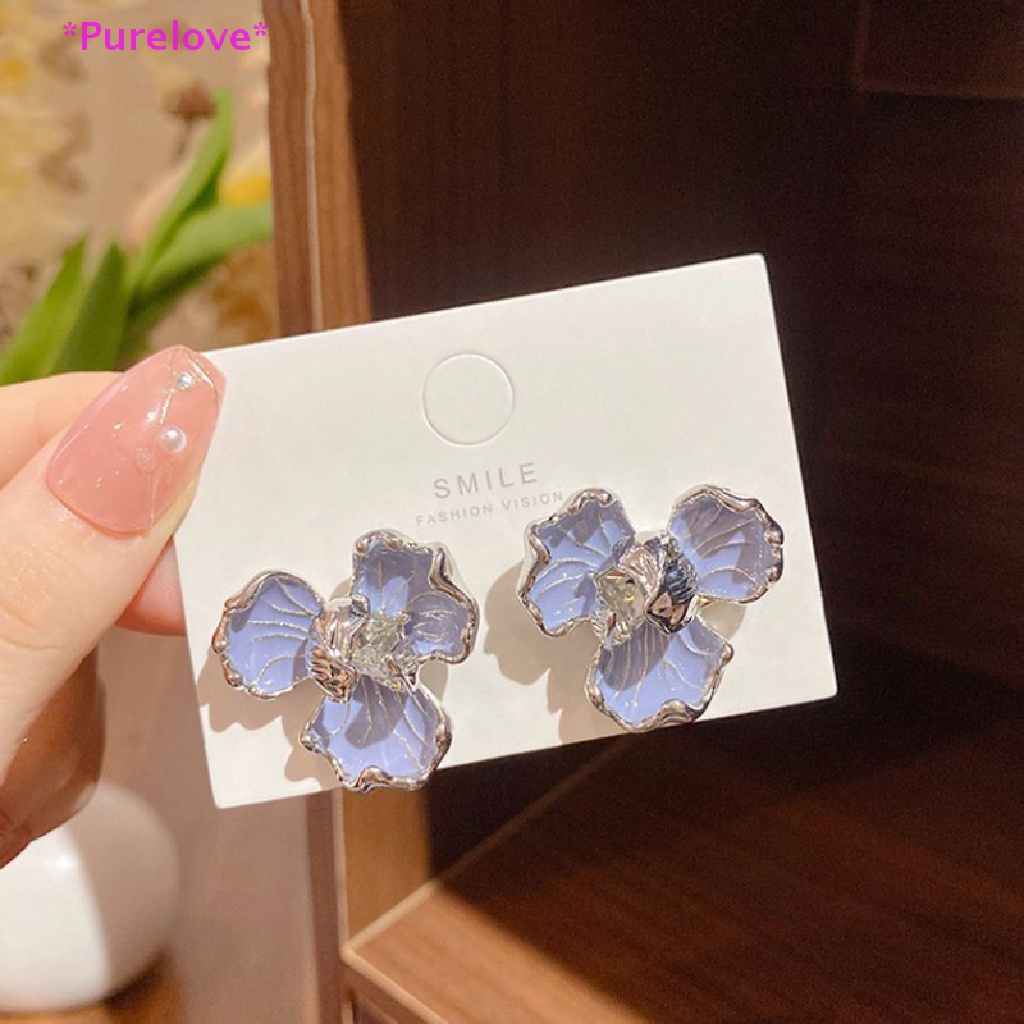 Bông Tai Hình Hoa Đính Đá Pha Lê Màu Xanh Dương Phong Cách Hàn Quốc Thời Trang Cho Nữ Mới