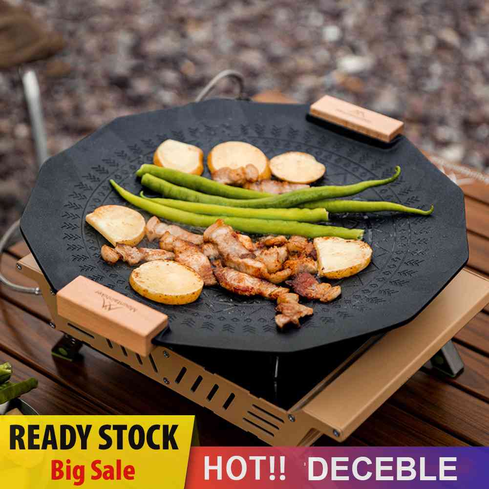 Portable BBQ Griddle Uniform Heating Baking Tray Anti Slip Base Camping Cookware