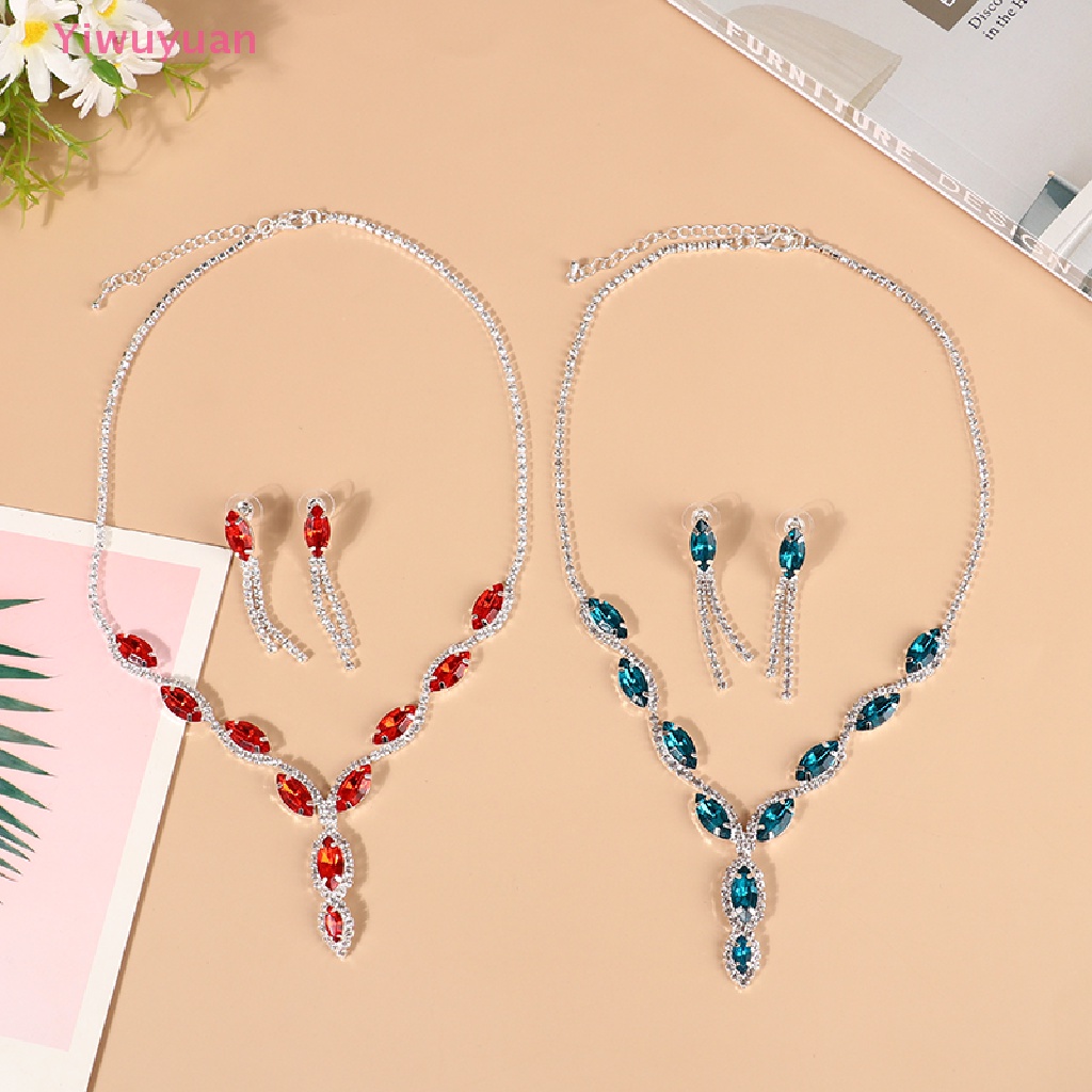 Bộ Vòng cổ + Bông Tai Thời Trang Đính Pha Lê Hình Hoa Cho Nữ