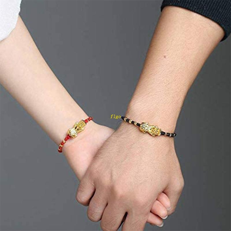 Bộ 2 Vòng Đeo Tay May Mắn Bện Dây Màu Đen Có Thể Điều Chỉnh Phong Cách Vintage