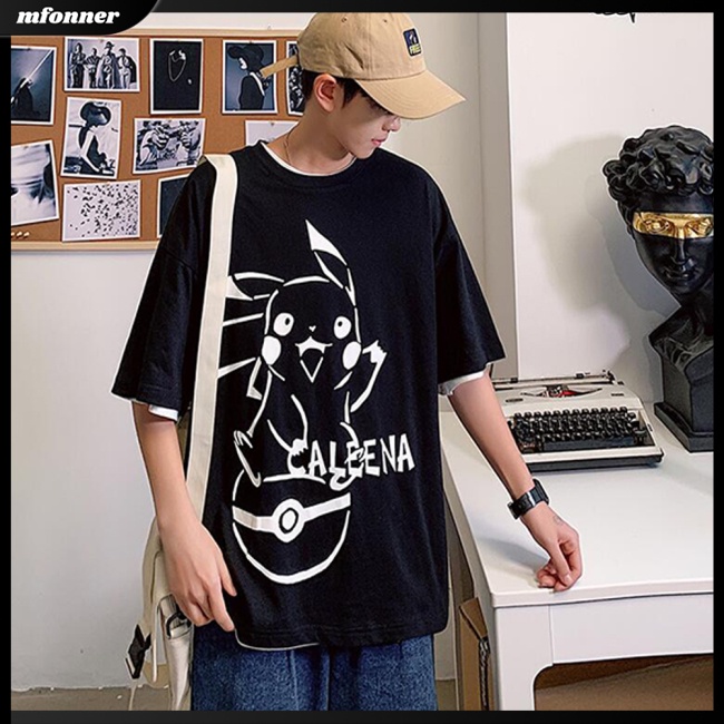 Áo Thun Tay Ngắn Cổ Tròn Dáng Rộng In Hoạt Hình Thời Trang Cá Tính Cho Nam