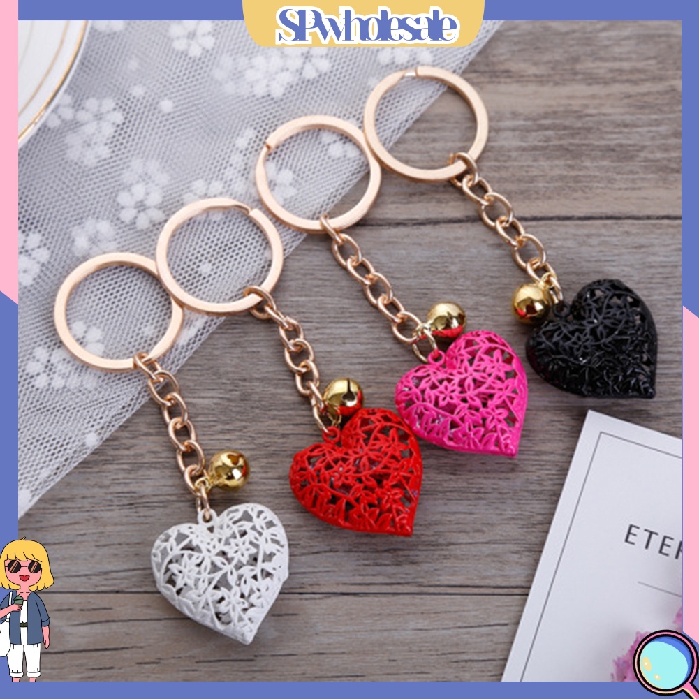 <SPwholesale> Móc Chìa Khóa Hình Trái Tim Khoét Rỗng Gắn Chuông Sành Điệu Unisex