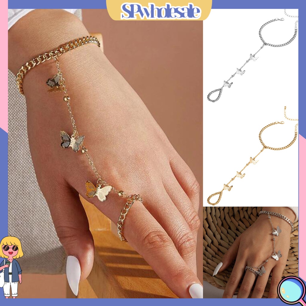 <SPwholesale> Vòng Tay Dạng Nhẫn Hình Bướm Có Thể Điều Chỉnh Độ Dài Phong Cách Hip hop Cho Nữ