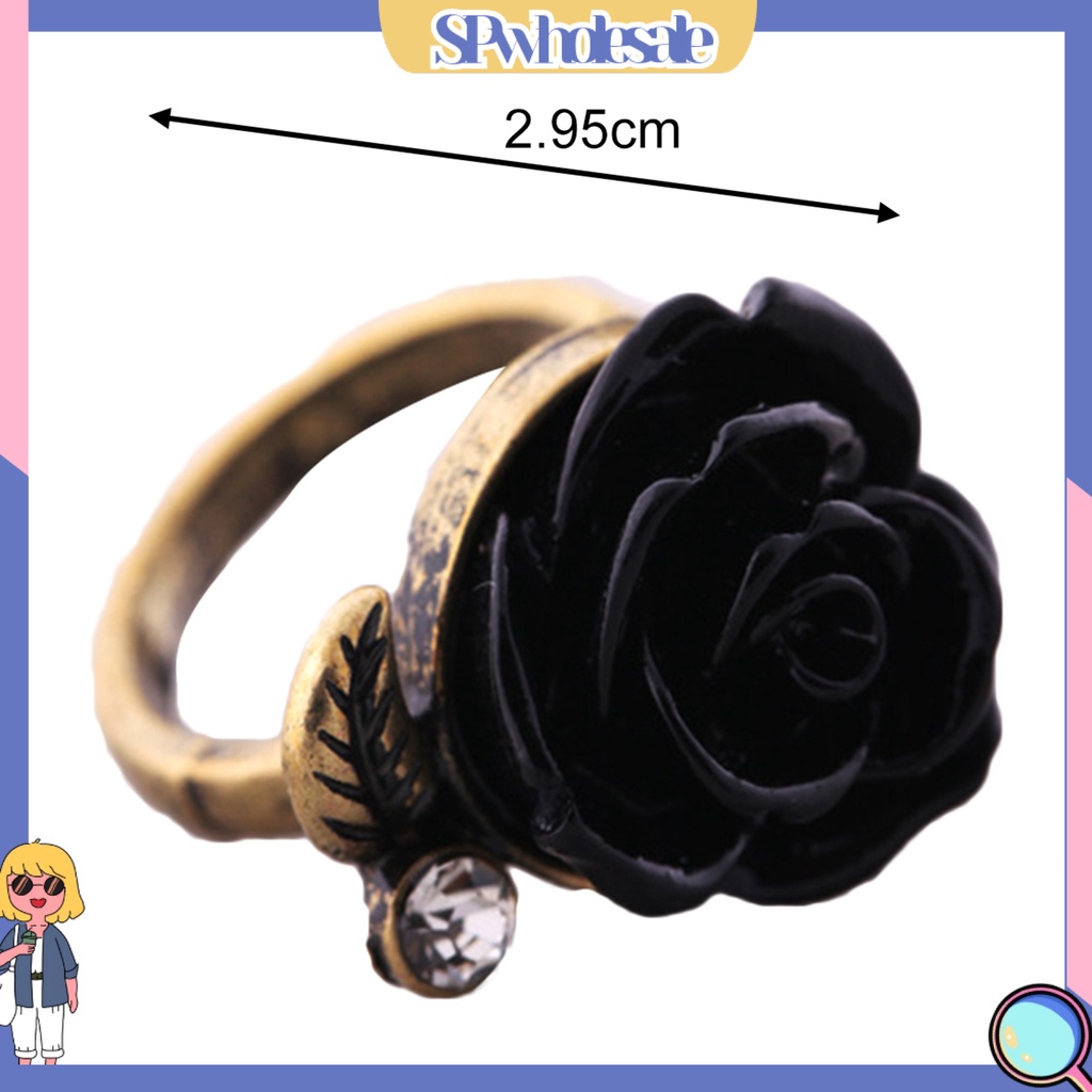 <SPwholesale> Nhẫn Hình Hoa Hồng Đính Đá Phong Cách Vintage Thanh Lịch Cho Nữ