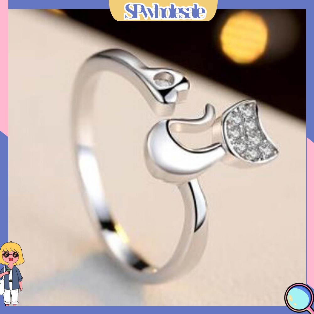 <SPwholesale> 1 Nhẫn Hở Hình Mèo Đính Đá Dễ Thương