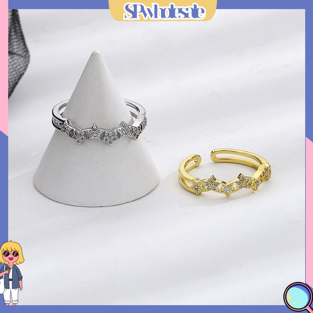 <SPwholesale> Nhẫn Hở Đính Đá Lấp Lánh Dễ Phối Đồ Có Thể Điều Chỉnh Trang Sức Cho Bạn Gái