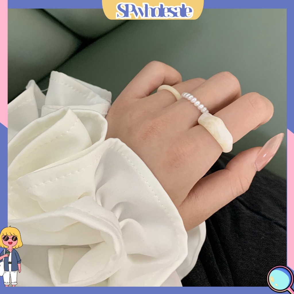 <SPwholesale> Bộ 3 Nhẫn Đính Ngọc Trai Nhân Tạo Thời Trang Dành Cho Nữ