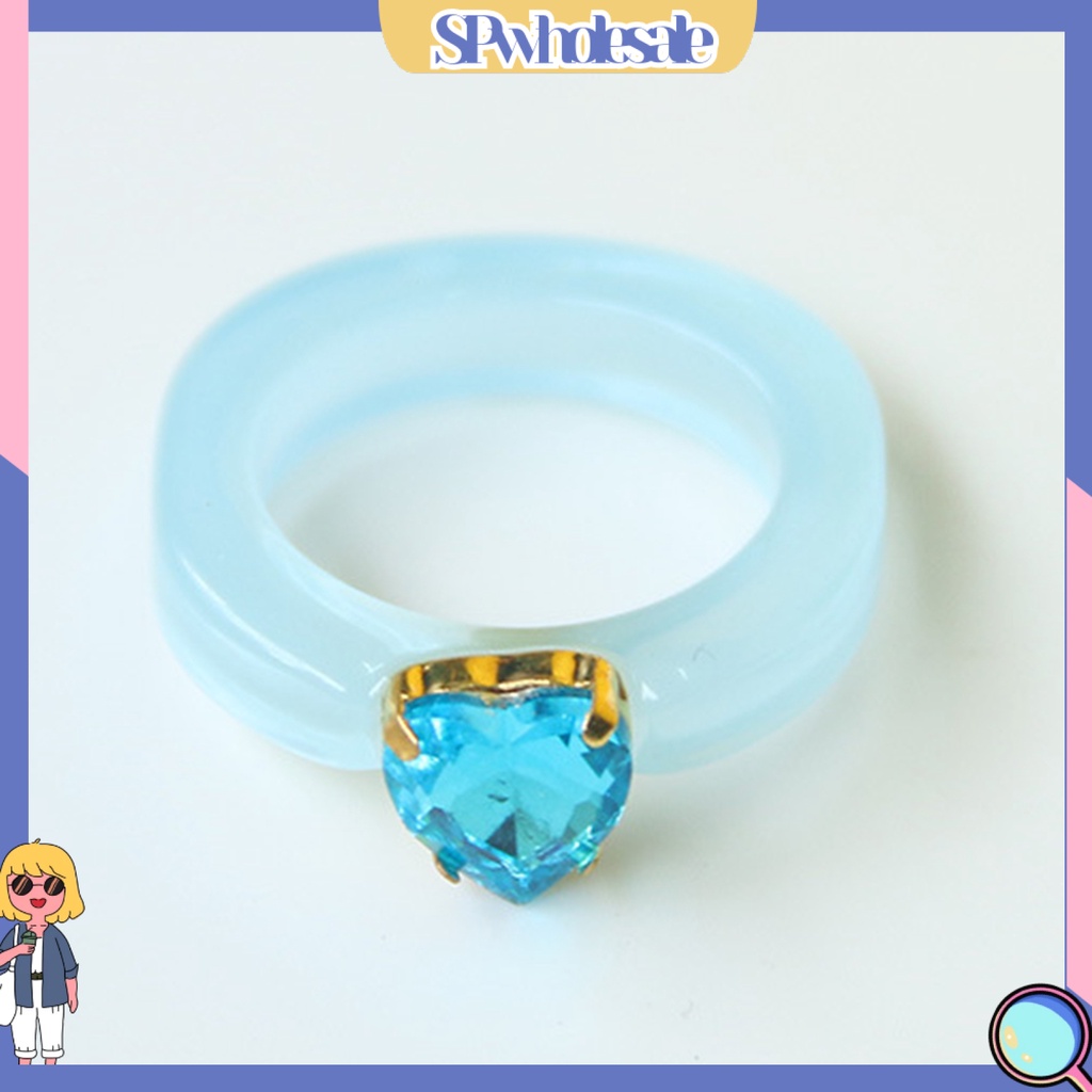 <SPwholesale> Nhẫn Resin Màu Kẹo Ngọt Đính Đá Hình Trái Tim Dễ Phối Đồ Cho Nữ