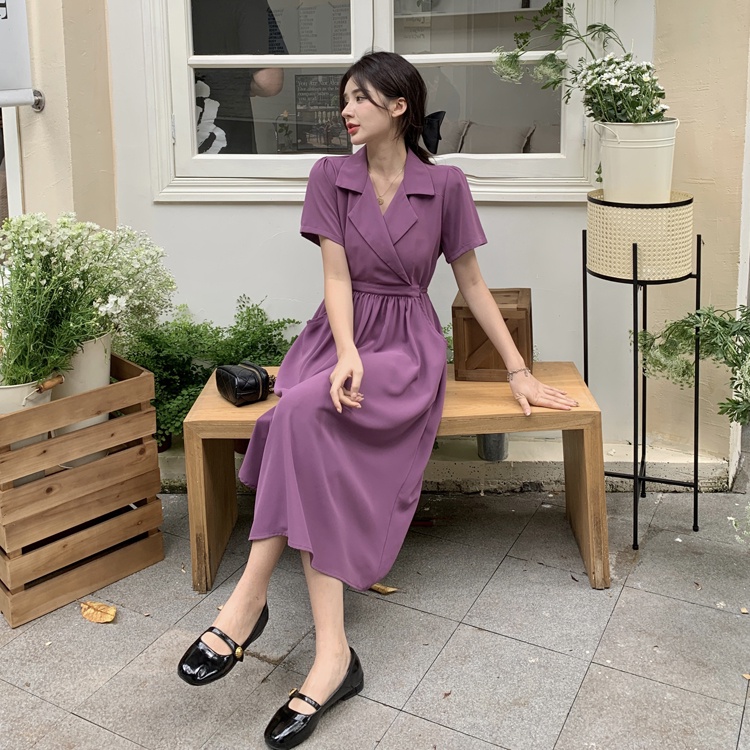 SUXI Đầm Midi Tay Ngắn Dáng Ôm Màu Sắc Đơn Giản Thời Trang Mùa Hè Xinh Xắn Cho Nữ