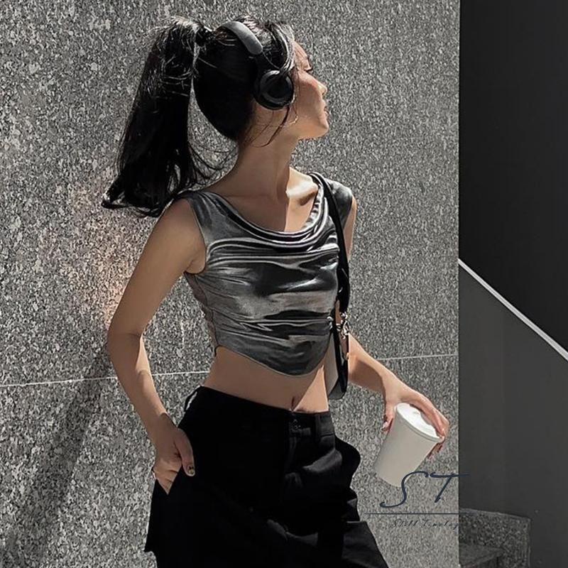 Áo Thun Không Tay Cổ Tròn Viền Cong Màu Trơn Thời Trang Mùa Hè CY03 Cho Nữ