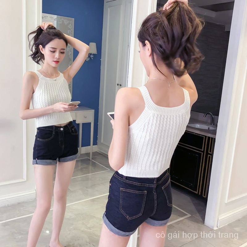 Áo Hai Dây Dệt Kim Dáng Ngắn 7y0u Thời Trang Xuân Hè Hàng Mới Dành Cho Bạn Nữ