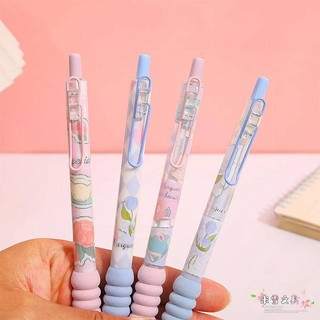 4 chiếc bút bi nước mực đen ngòi 0.5mm in hình hoa