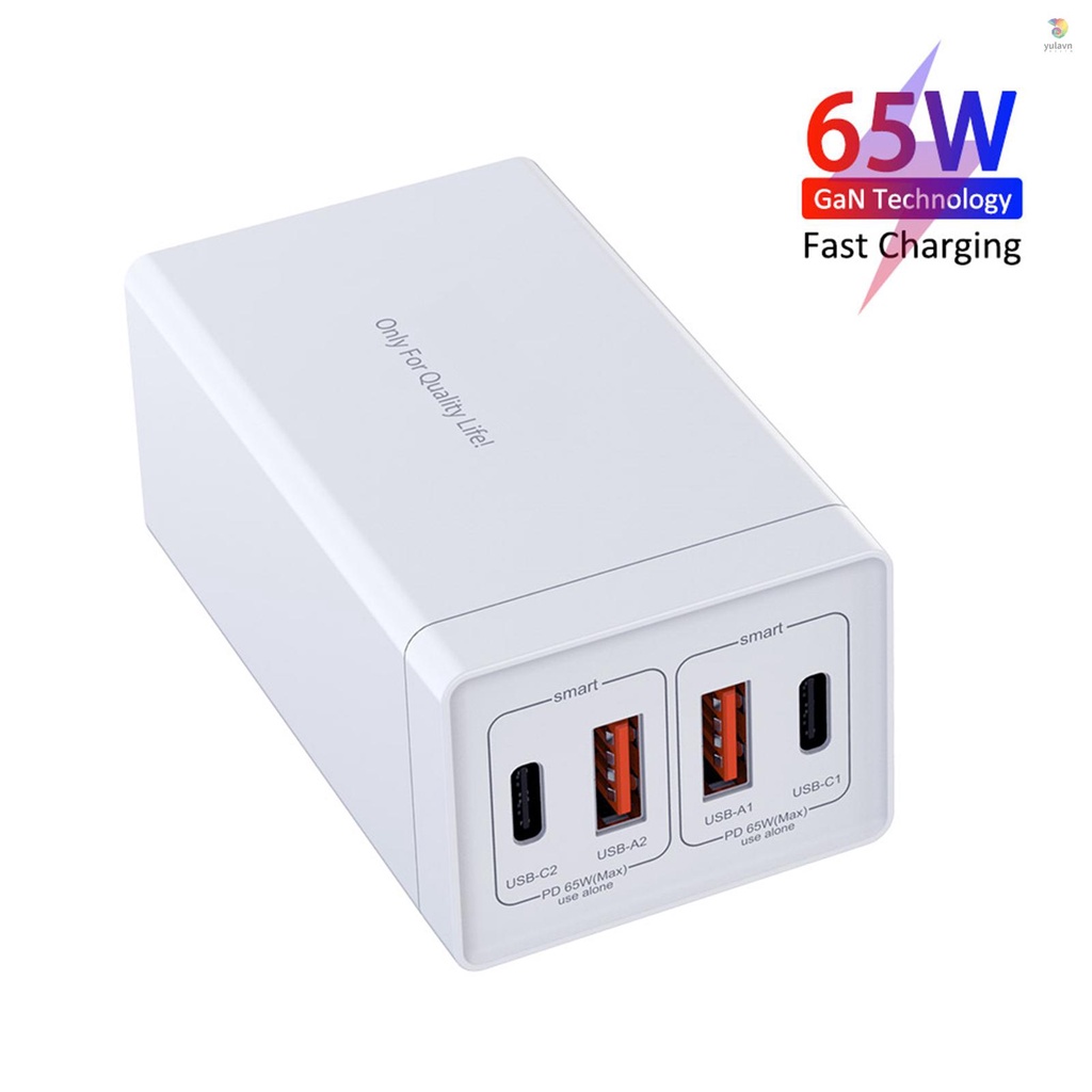 Trạm Sạc Nhanh 4 Cổng USB GAN 65W QC4.0 QC PD3.0 PD Type-C Cho Điện Thoại / Máy Tính Bảng / Laptop