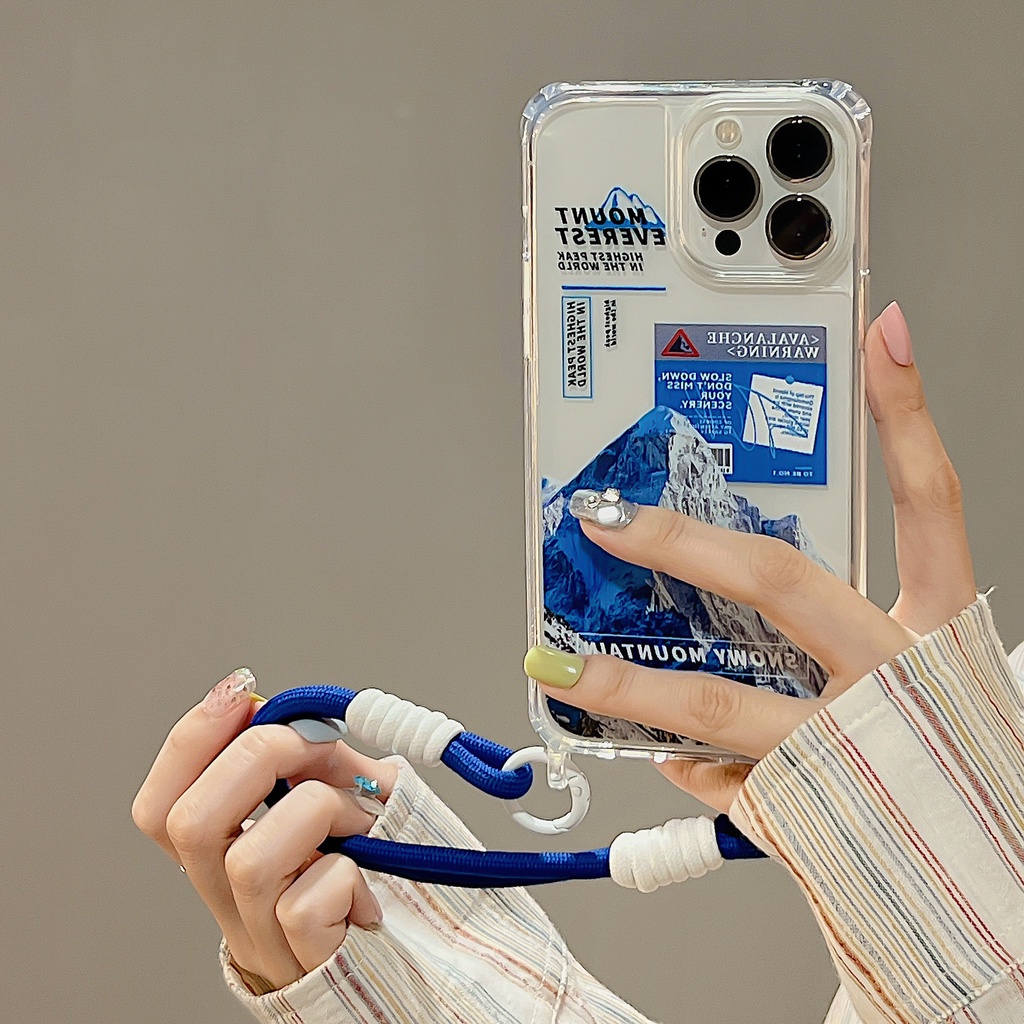 Ốp Điện Thoại Tpu Dẻo Trong Suốt Họa Tiết Ngọn Núi Tuyết Đơn Giản Chống Sốc Kèm Dây Đeo Cho iphone 12 14 13 11 Pro Max