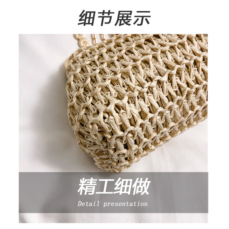 Túi Xách Đeo Vai Đan Cói Phối Dây Xích Thời Trang Mùa Xuân 2023 Dành Cho Nữ