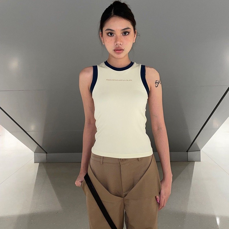 IELGY    Áo Không Tay Không Đường May Khối Màu Ôm Dáng Phong Cách retro Dành Cho Nữ