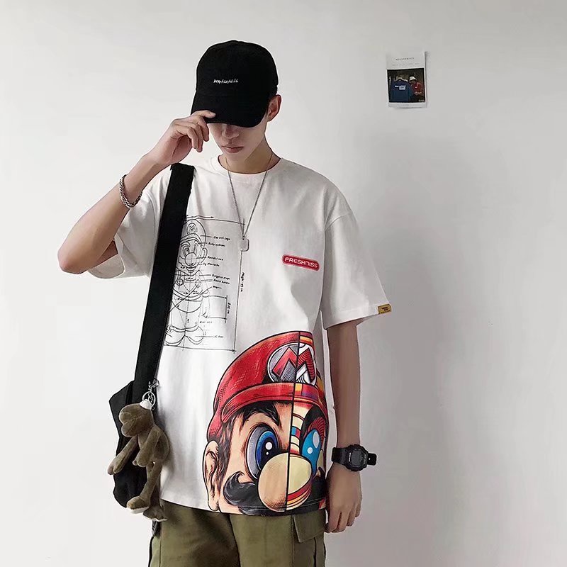 Áo Thun Tay Ngắn Cổ Tròn In Hình Mario Đơn Giản Phong Cách Hàn Quốc Cho Nam