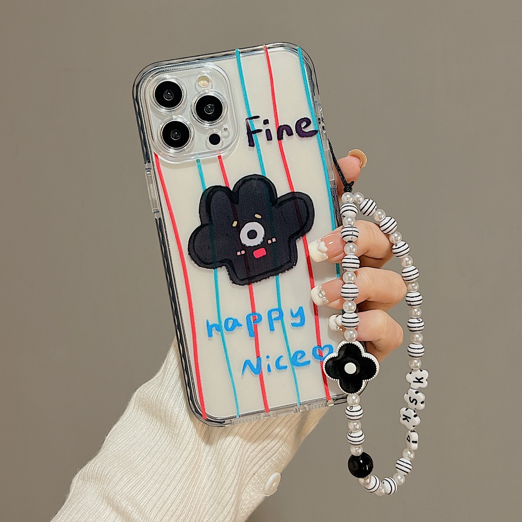 Ốp Điện Thoại Tpu Dẻo Trong Suốt Họa Tiết Hoạt Hình Kèm Dây Đeo Ngọc Trai Cho iphone 12 14 13 11 Pro Max