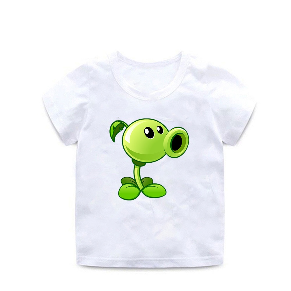 Áo Thun Cotton Tay Ngắn In Họa Tiết Hoạt Hình Plants VS Zombies Cổ Điển Thời Trang Mùa Hè Cho Bé