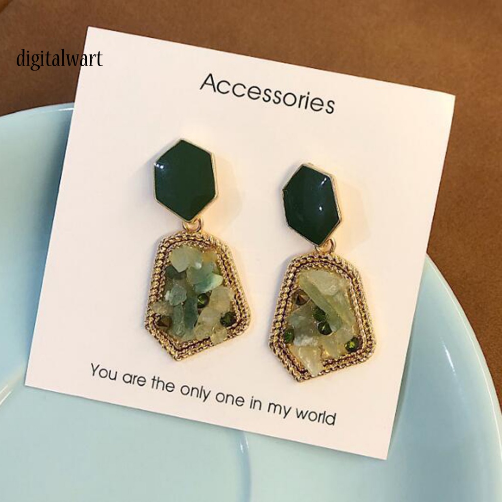 Kỹ Thuật Số| Khuyên Tai Dáng Dài Đính Đá Tự Nhiên Phong Cách Retro Thanh Lịch