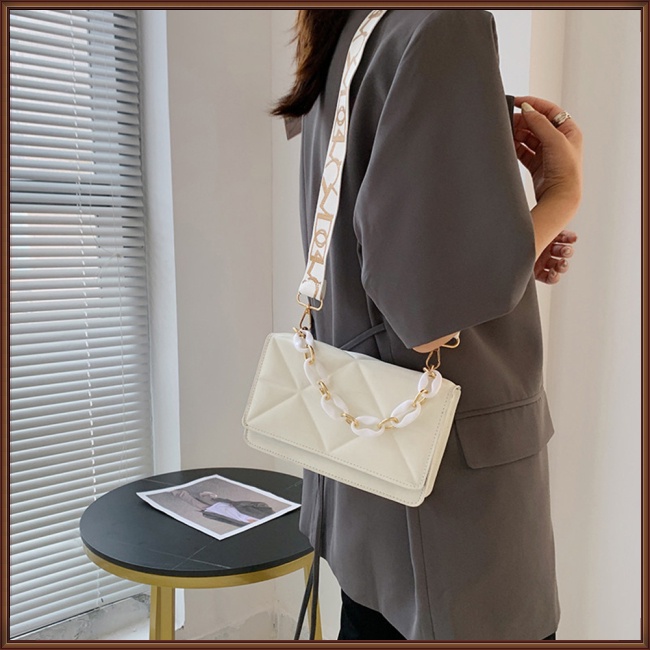 Túi Da Đeo Chéo Hình Vuông Cỡ Nhỏ Phối Dây Đeo Sợi Xích Thời Trang Cho Nữ