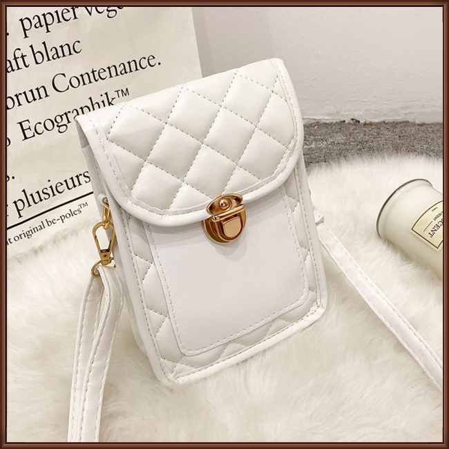 Túi Da Pu Đeo Chéo Đựng Điện Thoại Họa Tiết Hình Thoi Dành Cho Nữ