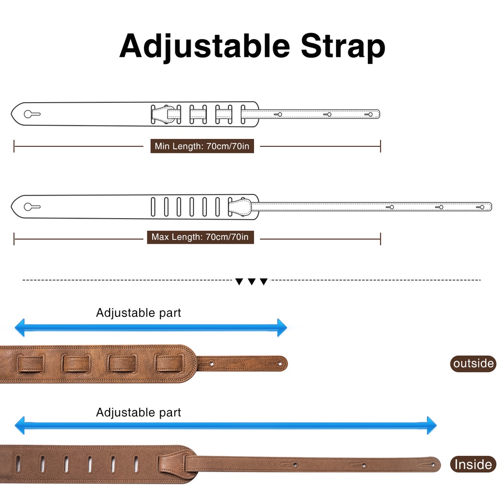 Dây đeo đàn guitar LEKATO 2.5" bằng da dày 41"-51" cho đàn guitar điện/ bass/ acoustic