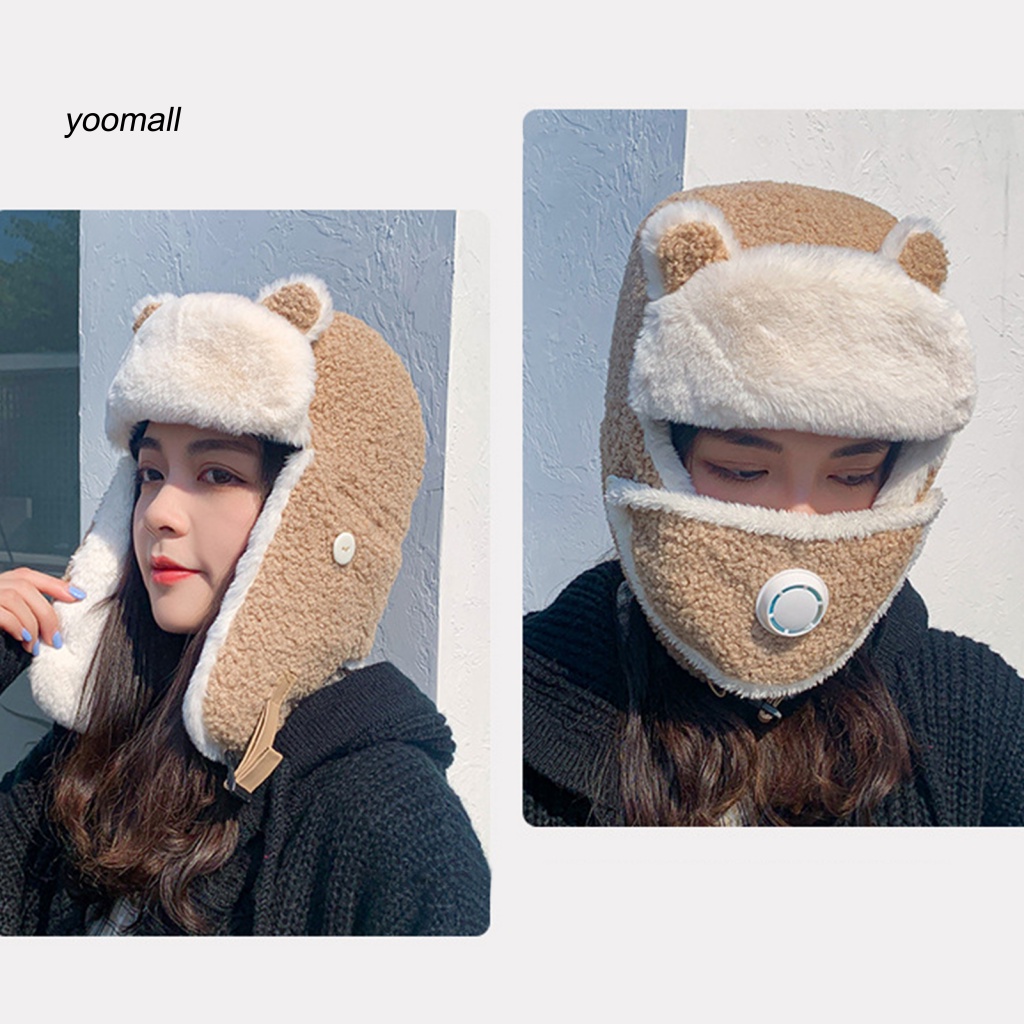 Mũ Lông Cừu Giả Che Mặt Giữ Ấm Chống Gió Mùa Đông Kèm Van Thở