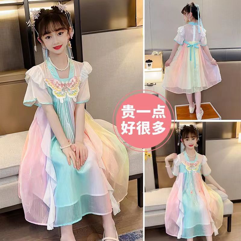 Đầm Hán Phục Vải Lụa Chiffon Mỏng Thêu Hình Bướm Phong Cách Cổ Điển Thời Trang Mùa Hè 2023 Dành Cho Bé Gái