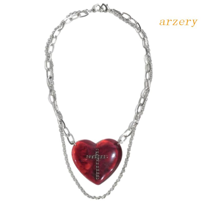 Arz. Vòng Cổ Choker Dây Xích Kim Loại Mặt Thánh Giá Trái Tim