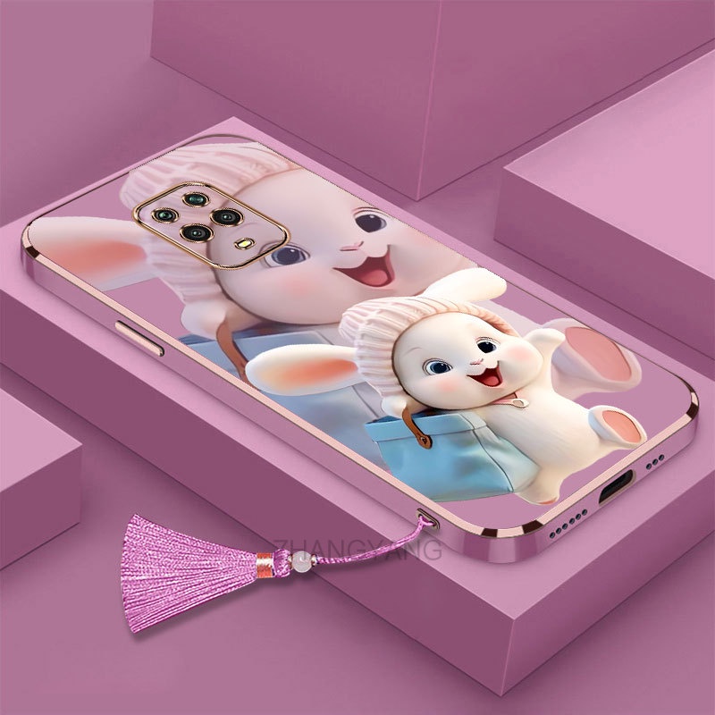 Ốp lưng Redmi note 9 Pro note 9s Silicon Viền Thẳng Họa Tiết Chú Thỏ Nhiều Màu Dễ Thương Kèm Dây Đeo Cho Redmi note 9 Pro note 9s