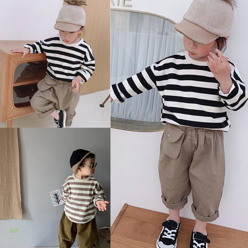 Áo Thun Cotton Tay Dài Họa Tiết Kẻ Sọc Thân Thiện Với Làn Da Dành Cho Bé Trai Gái