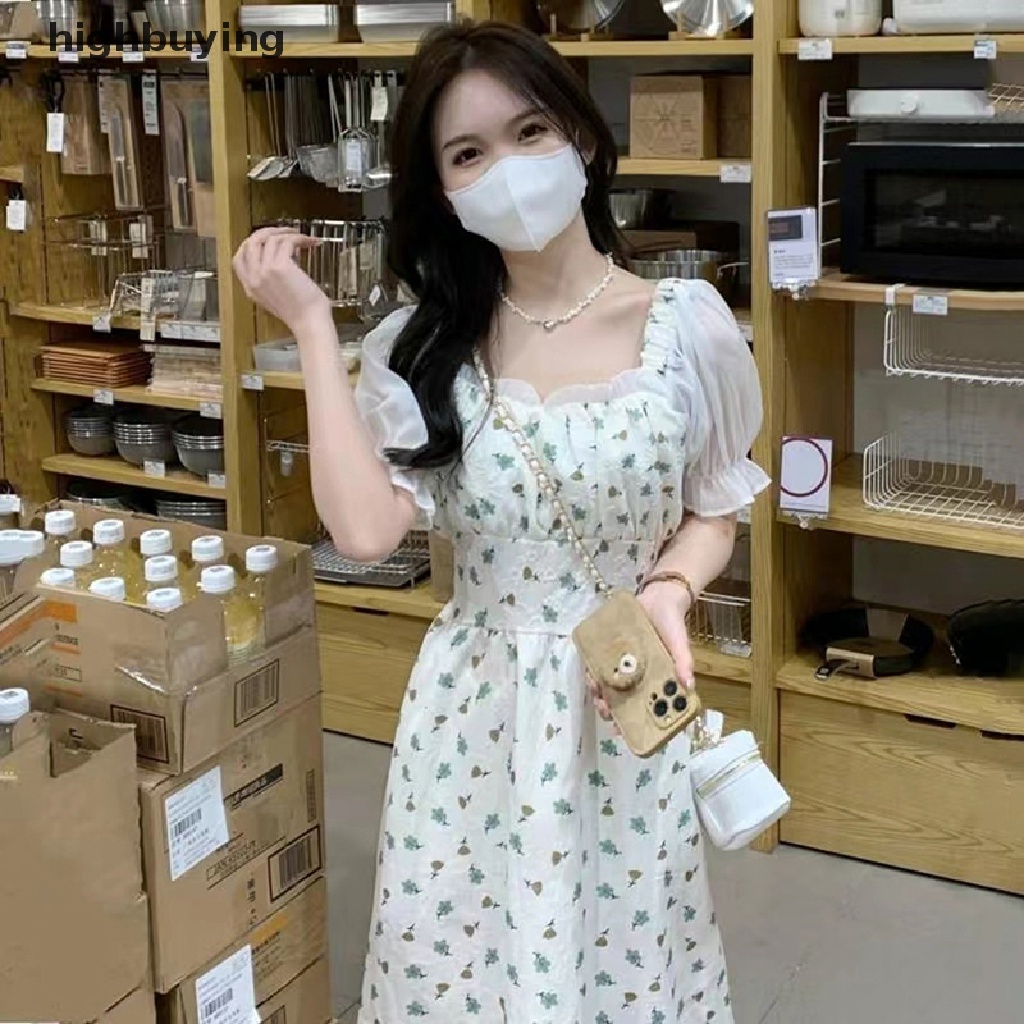 Đầm Midi Chữ A Tay Phồng Ngắn In Họa Tiết Hoa Thời Trang Mùa Hè 2023 Cho Nữ