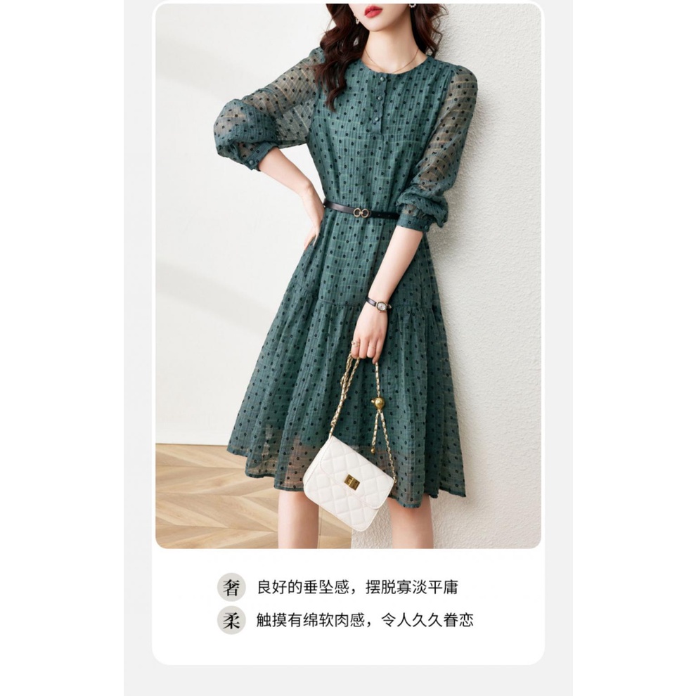 Đầm váy xanh voan hoa nhí hè thu đi chơi đi làm du lịch thời trang nữ quảng châu cao cấp phối belt bán chạy Xiny D178230