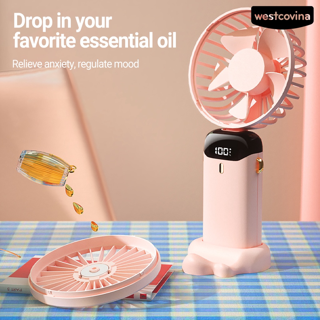 W🅢Quạt Mini Cầm Tay 5 Tốc Độ Gió Làm Mát Không Ồn Màn Hình Kỹ Thuật Số Thời Trang